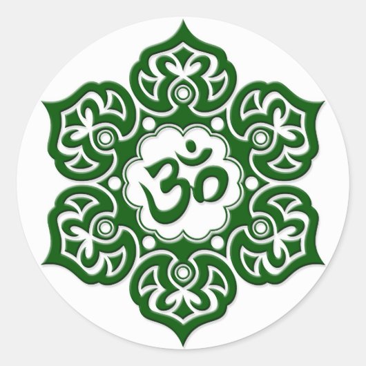 グリーンロータスフラワーオムオンホワイト ラウンドシール (正面)