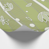 グリーンロータスフラワーオンオリーブストライプの花 ラッピングペーパー (角)