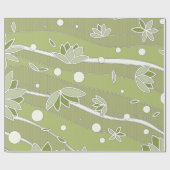 グリーンロータスフラワーオンオリーブストライプの花 ラッピングペーパー (フラット)