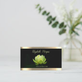 グリーンロータスフラワーゴールドストライプブラックヨガ 名刺 (スタンド正面)