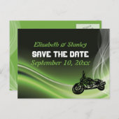 グリーンロードバイクもしくは自転車に乗る人/モーターサイクルウェディング日付を保存 案内ポストカード (正面/裏面)