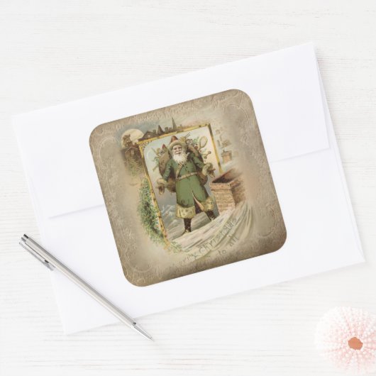 グリーンローブにクリスマスを飾る旧世界のお父さん スクエアシール (封筒)