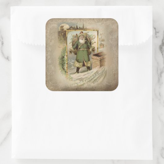 グリーンローブにクリスマスを飾る旧世界のお父さん スクエアシール (バッグ)