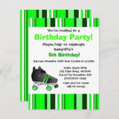 グリーンローラースケート誕生日パーティー – グリーンストライプ 招待状 (正面/裏面)