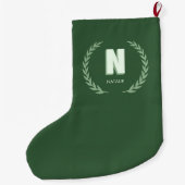 グリーンローレルリースのイニシャルNモノグラム ラージクリスマスストッキング (裏面)