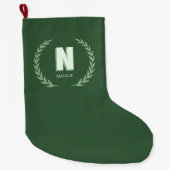 グリーンローレルリースのイニシャルNモノグラム ラージクリスマスストッキング (正面)