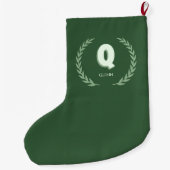 グリーンローレルリースのイニシャルQモノグラム ラージクリスマスストッキング (裏面)