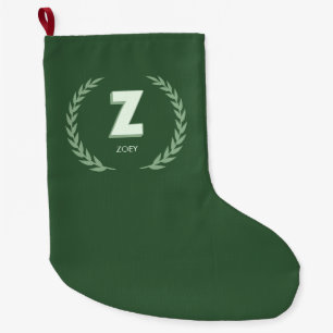 グリーンローレルリースのイニシャルZモノグラム ラージクリスマスストッキング