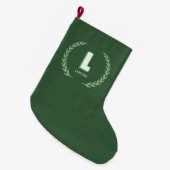グリーンローレルリースモノグラムL ラージクリスマスストッキング (正面 (吊り時))