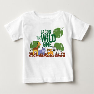 グリーンワイパーソナライズされたルドワンサファリファースト誕生日 ベビーTシャツ