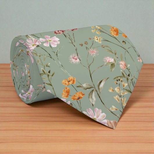 グリーンワイルドフラワーガーデンフラワーズ春草原 ネクタイ