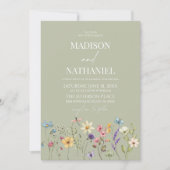 グリーンワイルドフラワーワイルドフラワーフローラ庭園の結婚式 招待状 (正面)