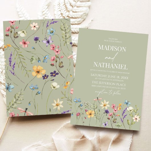 グリーンワイルドフラワーワイルドフラワーフローラ庭園の結婚式 招待状