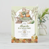 グリーンワイルドワンウッドランドパンプキントラック1st誕生日 招待状 (スタンド正面)