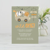グリーンワイルドワンサファリアニマルズファースト誕生日インヴィ 招待状 (スタンド正面)