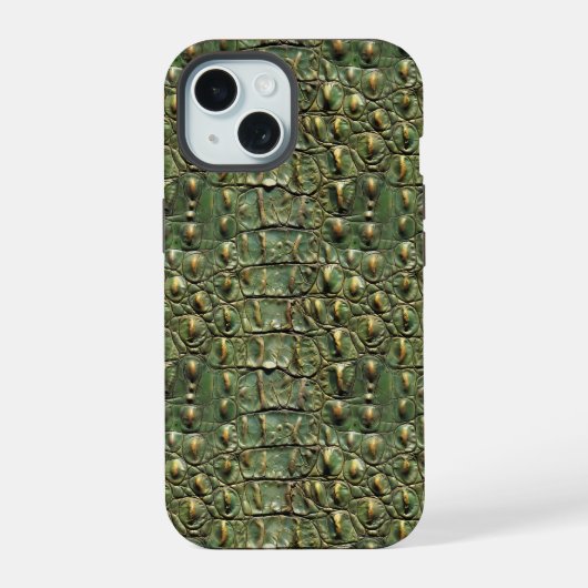 グリーンワニ革パターン iPhone 15ケース (裏面)