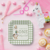 グリーンワンラッキーアヒル気球1st誕生日 ペーパープレート (パーティー)