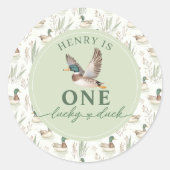 グリーンワンラッキーアヒル1stバースデーシール ラウンドシール (正面)