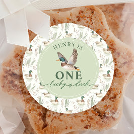 グリーンワンラッキーアヒル1stバースデーシール ラウンドシール