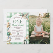 グリーンワンラッキーアヒル1stバースデーフォト招待状 招待状 (正面)