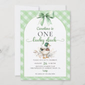 グリーンワンラッキーアヒル1st誕生日招待状 招待状 (正面)