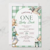 グリーンワンラッキーアヒル1st誕生日招待状 招待状 (正面)