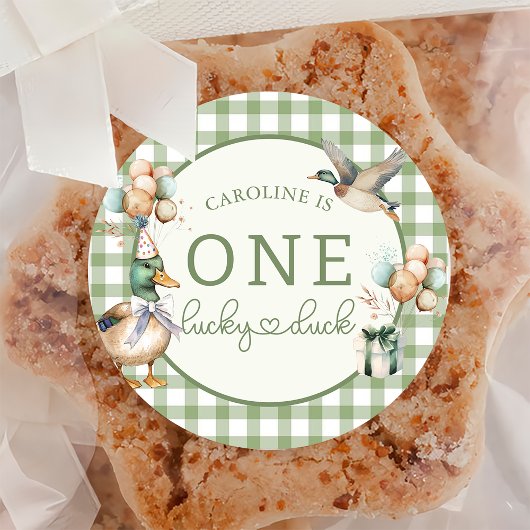 グリーンワンラッキーダックバルーン1stバースデーシール ラウンドシール