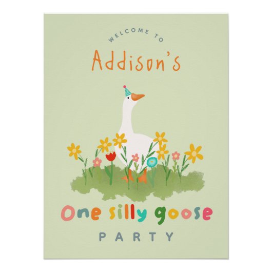 グリーンワン間抜けグースファースト誕生日ウェルカムサイン ポスター (正面)