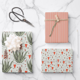 グリーンヴァレンティーンズアロエスクルントストライプハート ラッピングペーパーシート