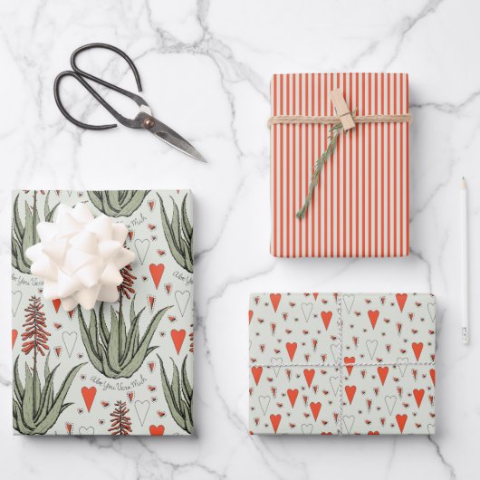 グリーンヴァレンティーンズアロエスクルントストライプハート ラッピングペーパーシート (正面)