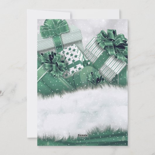グリーンヴィンテージギフト雪写真クリスマスカード シーズンカード (裏面)