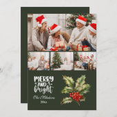グリーンヴィンテージクリスマス4フォトファミリー シーズンカード (正面/裏面)