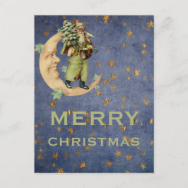 グリーンヴィンテージサンタクレセントムーンスターリーナイト シーズンポストカード