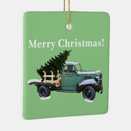 グリーンヴィンテージトラックアンドツリースクエアオーナメント セラミックオーナメント (右)