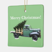 グリーンヴィンテージトラックアンドツリースクエアオーナメント セラミックオーナメント (左)