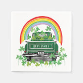 グリーンヴィンテージトラックシャムロックレインボーネーム スタンダードカクテルナプキン (正面)