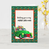 グリーンヴィンテージトラックプレゼントサンタ カード (黄色い花)