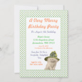 グリーンヴィンテージハット誕生日パーティー付き猫 招待状 (正面)