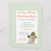 グリーンヴィンテージハット誕生日パーティー付き猫 招待状 (正面/裏面)