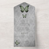 グリーンヴィンテージバタフライダマスコウェディング オールインワン招待状 (内側)