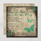 グリーンヴィンテージバタフライ結婚式招待状 招待状 (正面/裏面)