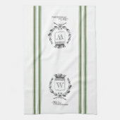 グリーンヴィンテージフランスのスタイルサック名前をカスタムする キッチンタオル (縦)