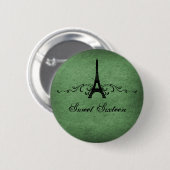 グリーンヴィンテージフランスのフローリッシュ甘い16ボタン 缶バッジ (正面&裏面)