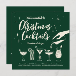 グリーンヴィンテージホリデードリンクとカクテル招待状 招待状