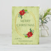 グリーンヴィンテージメリークリスマスとポインセチア シーズンカード (スタンド正面)