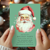 グリーンヴィンテージレトロサンタクロースクリスマスパーティー 招待状