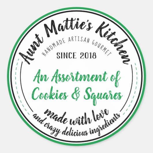 グリーンヴィンテージ手作り職人グルメフードラベル ラウンドシール (正面)