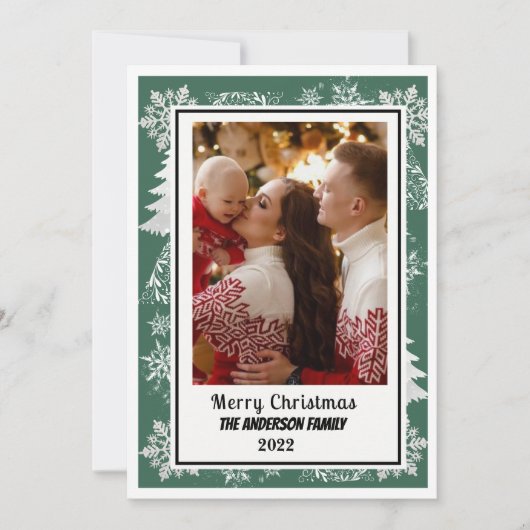 グリーンヴィンテージ植物体メリークリスマスカード シーズンカード (正面)