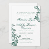 グリーンヴィンテージ結婚フローラスイート招待状 招待状 (正面/裏面)