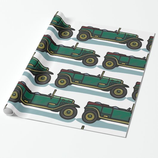 グリーンヴィンテージ車クラシックの古いタイマー車 ラッピングペーパー (アンロールド)